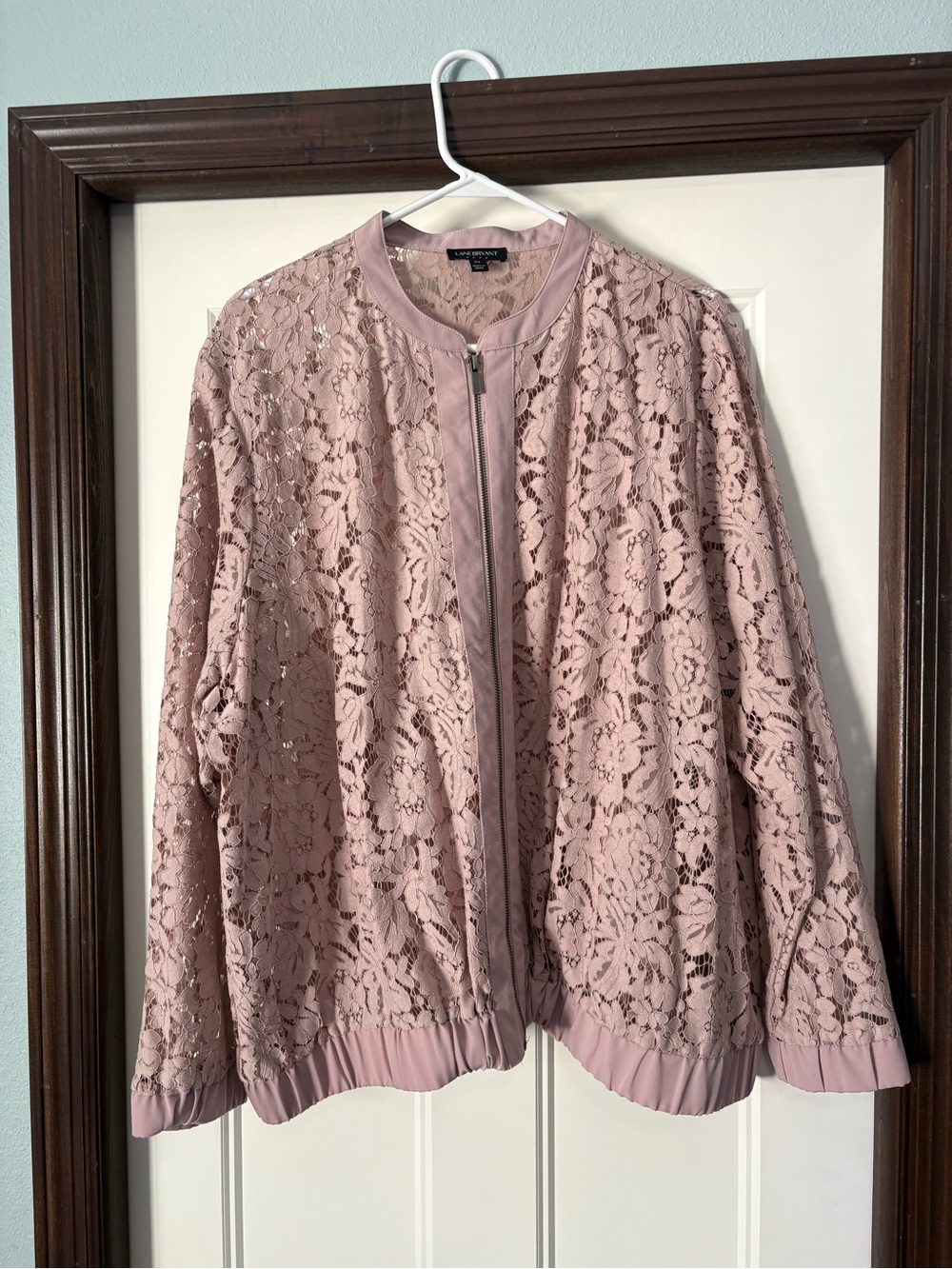 Lane Bryant Dusty Pink Lace Bomber Jacket